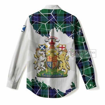 Monteith Tartan Women Casual Shirt with Family Crest and Lion Rampant Grunge Style