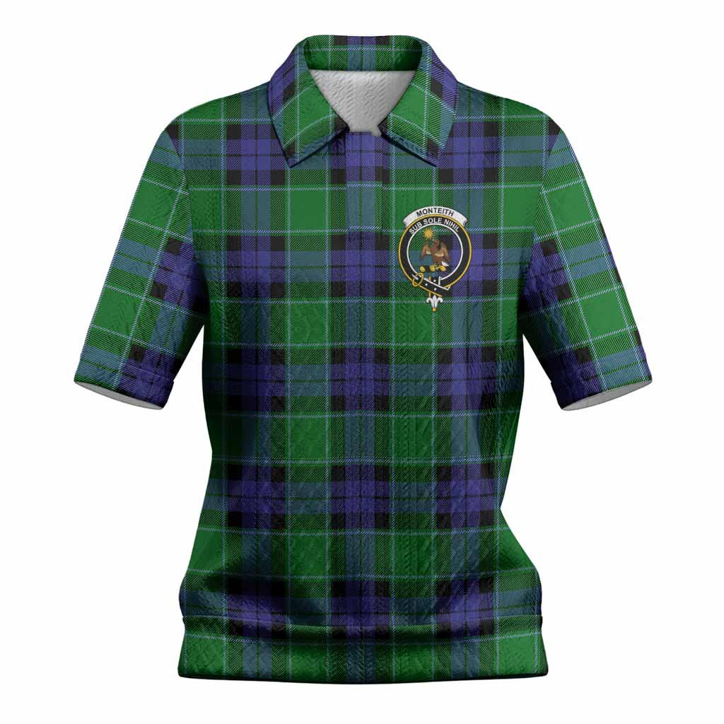 Monteith Tartan Women’s Polo Sweater Top with Family Crest
