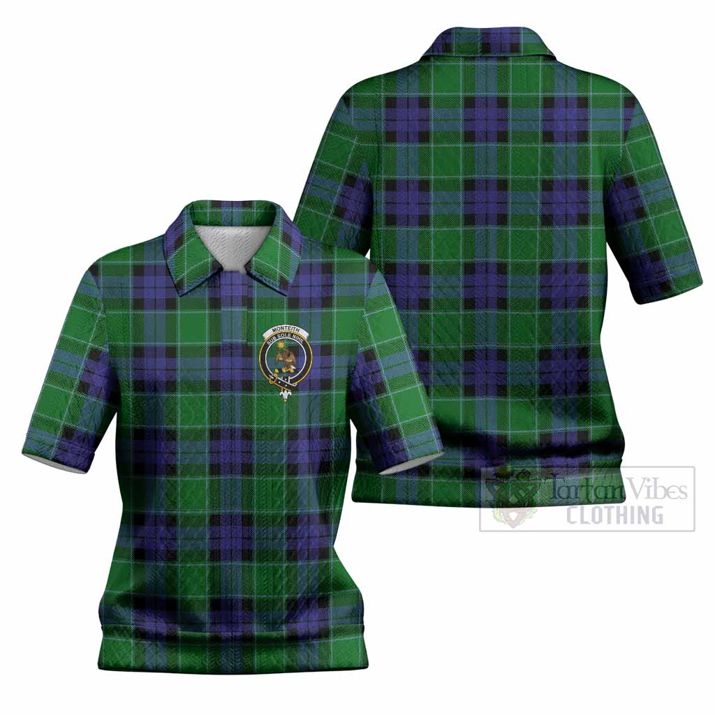 Monteith Tartan Women’s Polo Sweater Top with Family Crest