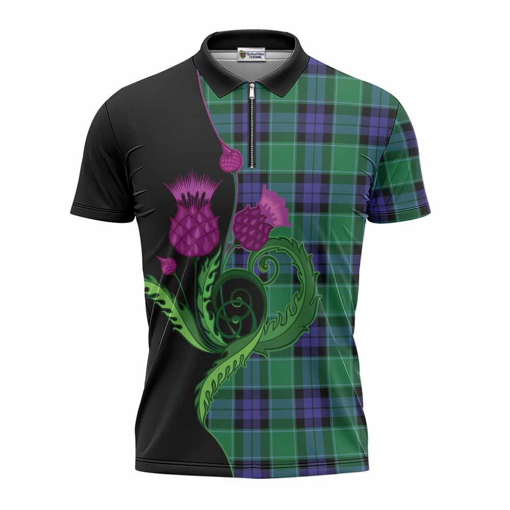 Monteith Tartan Zipper Polo Shirt Traditional Scottish Thistle