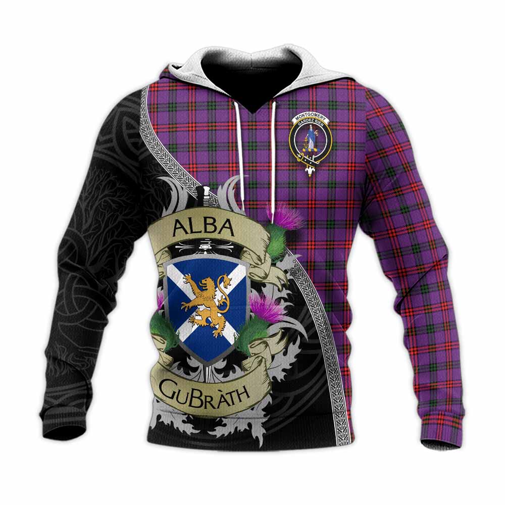Tartan Vibes Clothing Montgomery Tartan Family Crest Knitted Hoodie Lion Rampant Royal Thistle Shield Celtic Inspired