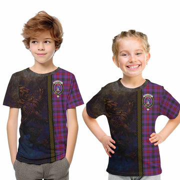 Montgomery Tartan Family Crest Kid T-Shirt Alba Gu Brath Be Brave Lion Ancient Style