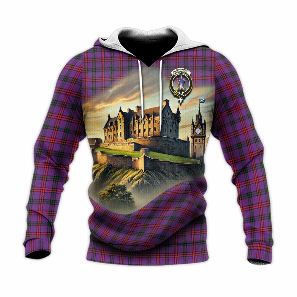 Tartan Vibes Clothing Montgomery Tartan Family Crest Knitted Hoodie with Scottish Ancient Castle Style