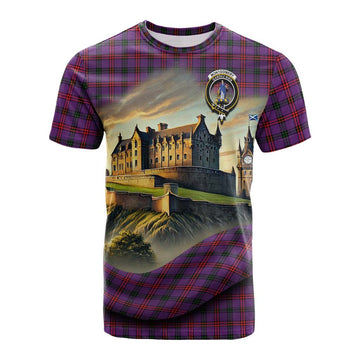 Montgomery Tartan Family Crest Cotton T-shirt with Scottish Ancient Castle Style