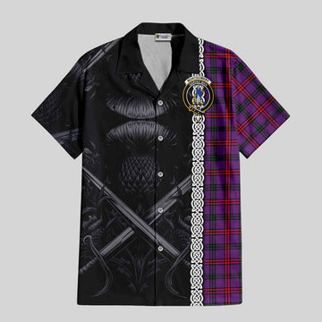 Tartan Vibes Clothing Montgomery Tartan Short Sleeve Button Shirt with Family Crest Cross Sword Thistle Celtic Vibes