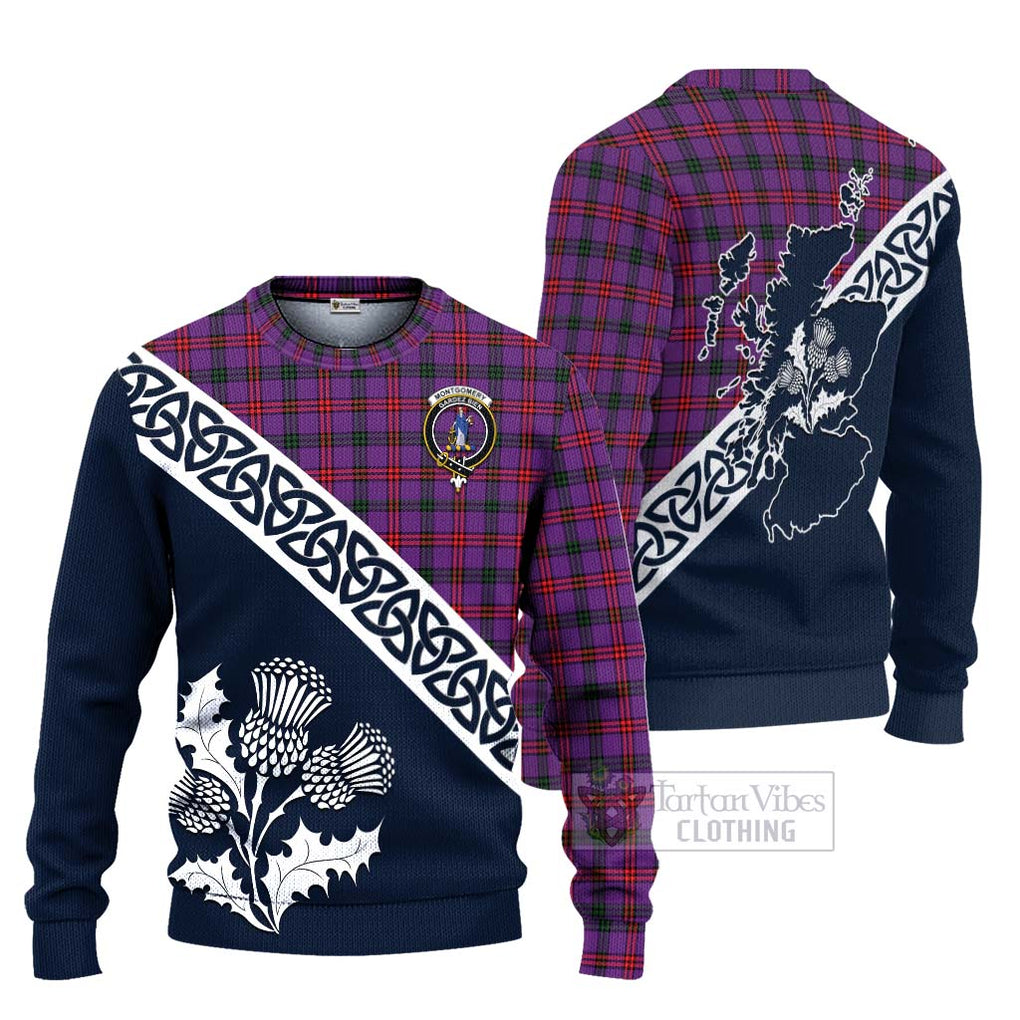 Tartan Vibes Clothing Montgomery Tartan Knitted Sweater Featuring Thistle and Scotland Map