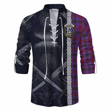 Tartan Vibes Clothing Montgomery Tartan Ghillie Kilt Shirt with Family Crest Cross Sword Thistle Celtic Vibes