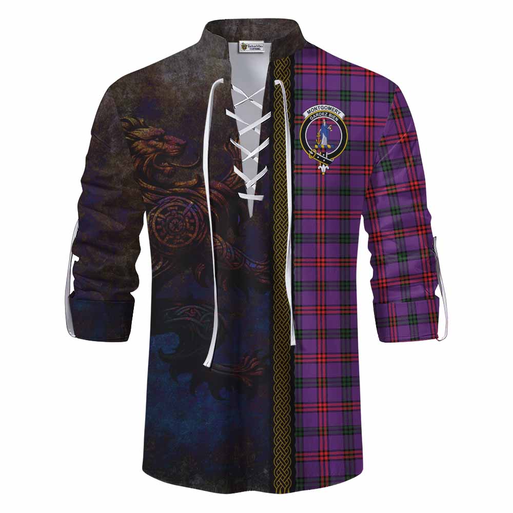 Tartan Vibes Clothing Montgomery Tartan Family Crest Ghillie Kilt Shirt Alba Gu Brath Be Brave Lion Ancient Style