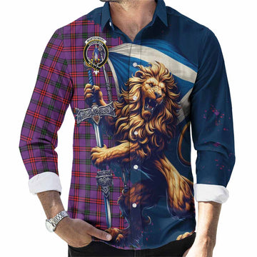 Tartan Vibes Clothing Montgomery Tartan Family Crest Long Sleeve Button Shirt with Scottish Majestic Lion