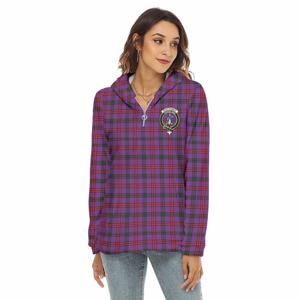 Tartan Vibes Clothing Montgomery Tartan Crest Women's Borg  Half Zip Fleece Hoodie