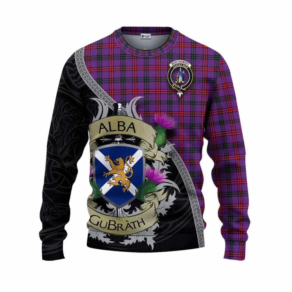 Tartan Vibes Clothing Montgomery Tartan Family Crest Knitted Sweater Lion Rampant Royal Thistle Shield Celtic Inspired