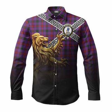Montgomery Crest Tartan Long Sleeve Button Shirt with Golden Lion Emblem Celtic Style