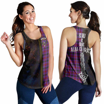 Montgomery Tartan Family Crest Women's Racerback Tanks Alba Gu Brath Be Brave Lion Ancient Style