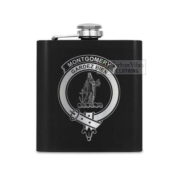 Tartan Vibes Clothing Montgomery Crest Hip Flask Set 7oz Black Stainless Steel with A Gift Box
