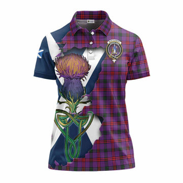Tartan Vibes Clothing Montgomery Tartan Family Crest Women's Polo Shirt Scottish Thistle Celtic Inspired