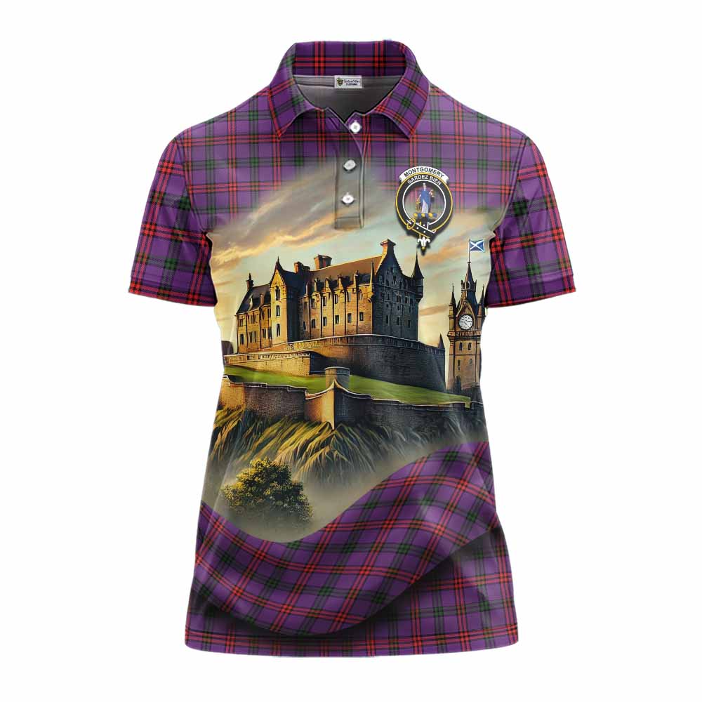 Tartan Vibes Clothing Montgomery Tartan Family Crest Women's Polo Shirt with Scottish Ancient Castle Stype