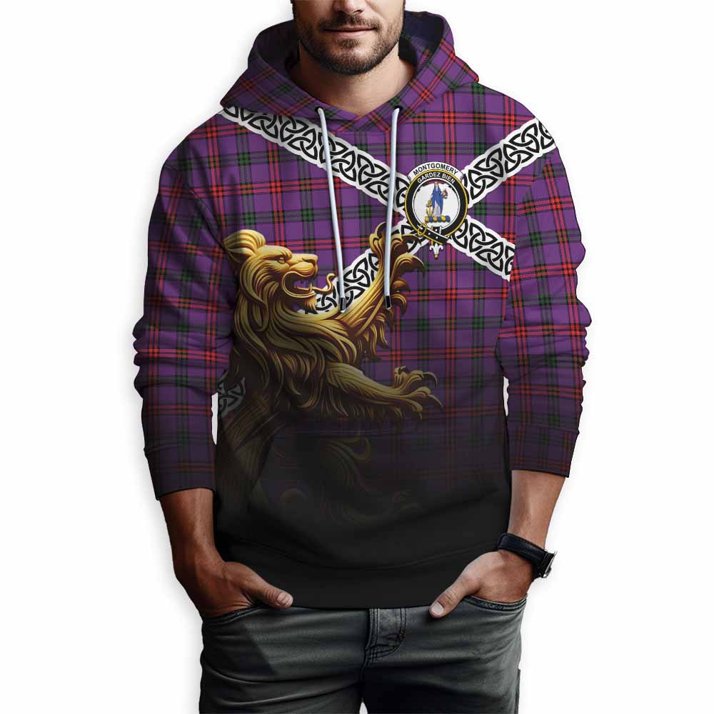 Tartan Vibes Clothing Montgomery Crest Tartan Hoodie with Golden Lion Emblem Celtic Style