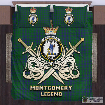 Montgomery Tartan Bedding Set with Clan Crest and the Golden Sword of Courageous Legacy