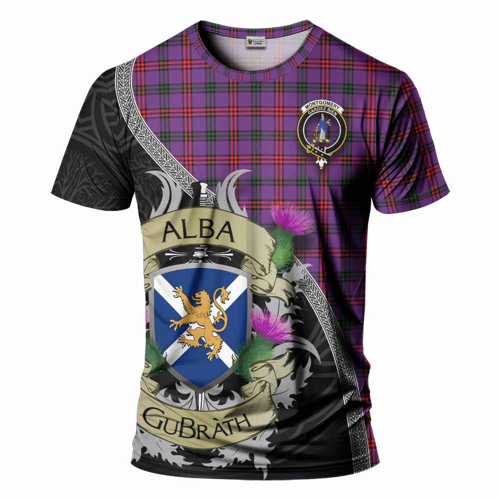 Tartan Vibes Clothing Montgomery Tartan Family Crest T-Shirt Lion Rampant Royal Thistle Shield Celtic Inspired