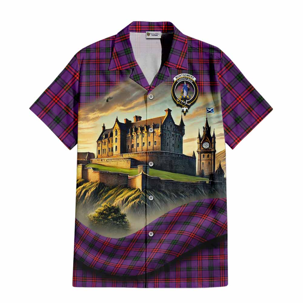 Tartan Vibes Clothing Montgomery Tartan Family Crest Short Sleeve Button Shirt with Scottish Ancient Castle Style