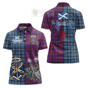 Tartan Vibes Clothing Montgomery Tartan Women's Polo Shirt Happy St. Andrew's Day Half Tartan Style