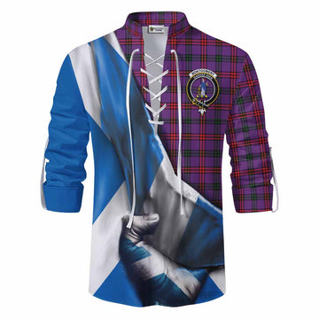 Tartan Vibes Clothing Montgomery Tartan Ghillie Kilt Shirt with Family Crest Scotland Patriotic Style