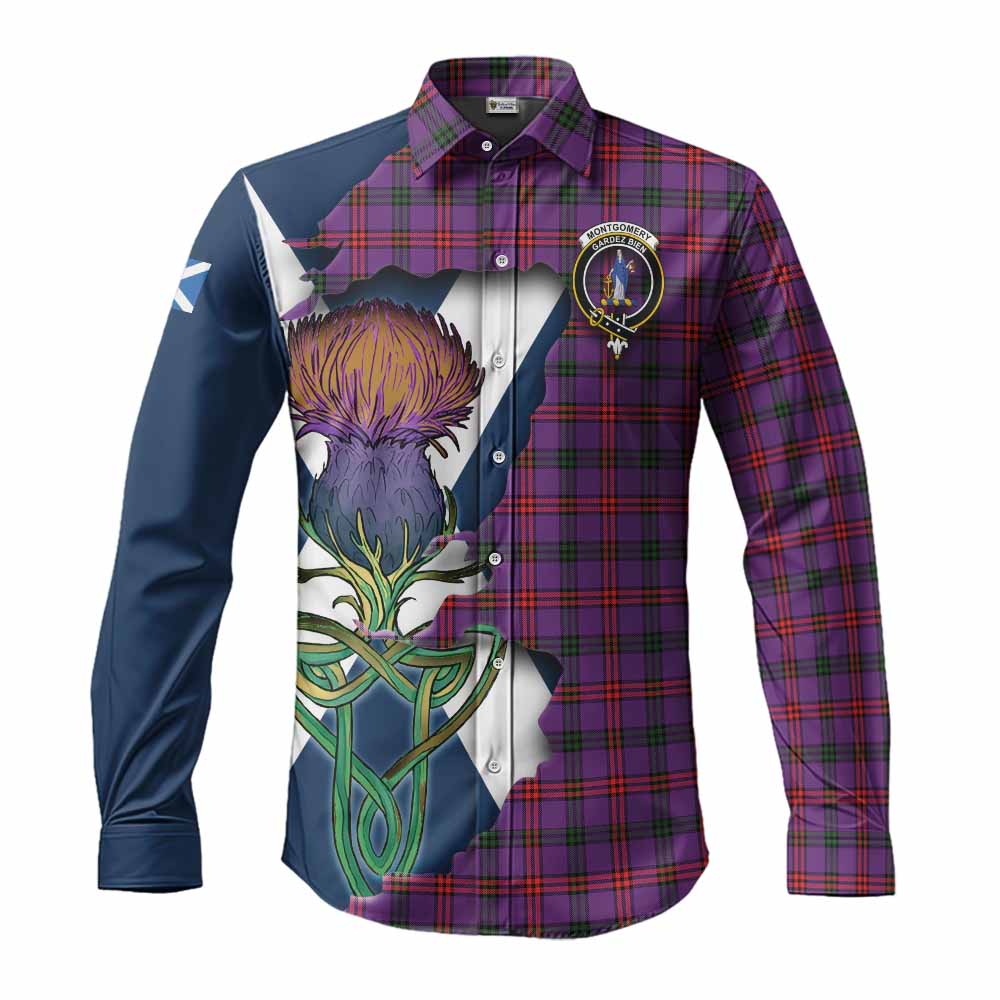 Tartan Vibes Clothing Montgomery Tartan Family Crest Long Sleeve Button Shirt Scottish Thistle Celtic Inspired