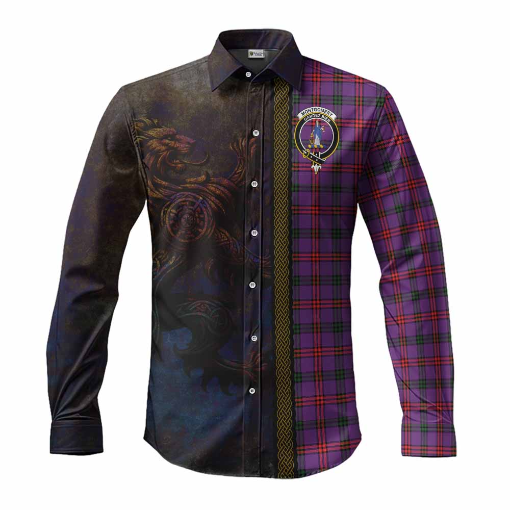 Tartan Vibes Clothing Montgomery Tartan Family Crest Long Sleeve Button Shirt Alba Gu Brath Be Brave Lion Ancient Style