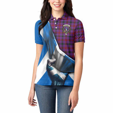 Tartan Vibes Clothing Montgomery Tartan Women's Polo Shirt with Family Crest Scotland Patriotic Style