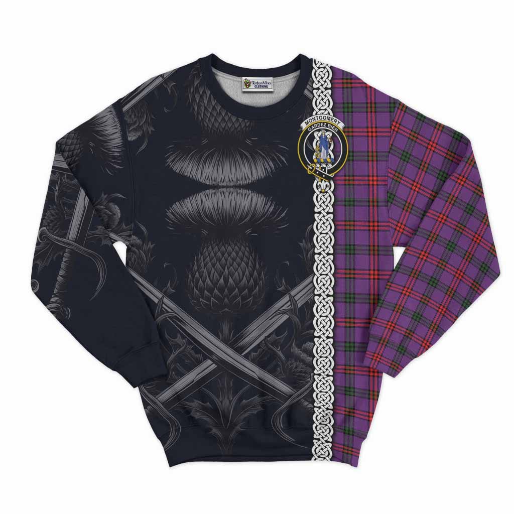 Tartan Vibes Clothing Montgomery Tartan Sweatshirt with Family Crest Cross Sword Thistle Celtic Vibes