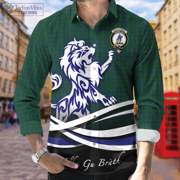 Montgomery Tartan Long Sleeve Button Up Shirt with Alba Gu Brath Regal Lion Emblem