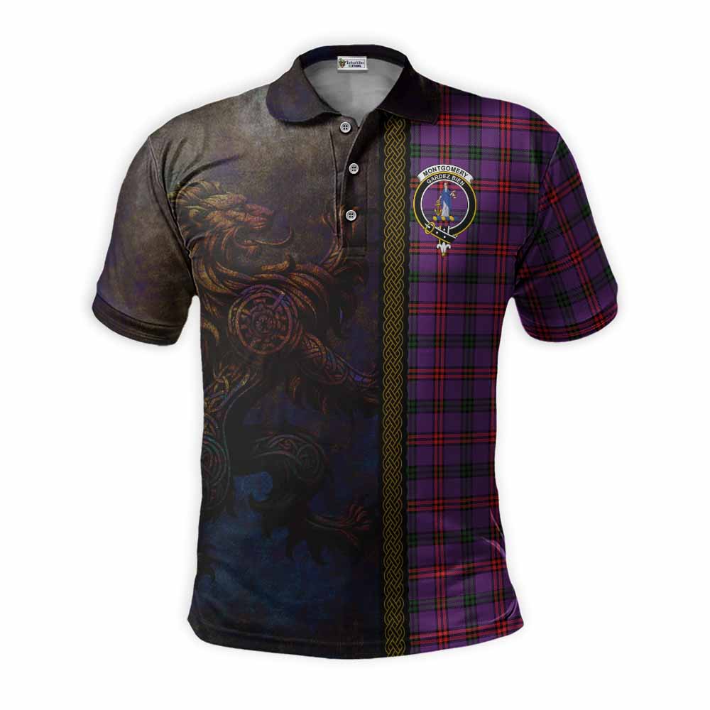Tartan Vibes Clothing Montgomery Tartan Family Crest Polo Shirt Alba Gu Brath Be Brave Lion Ancient Style