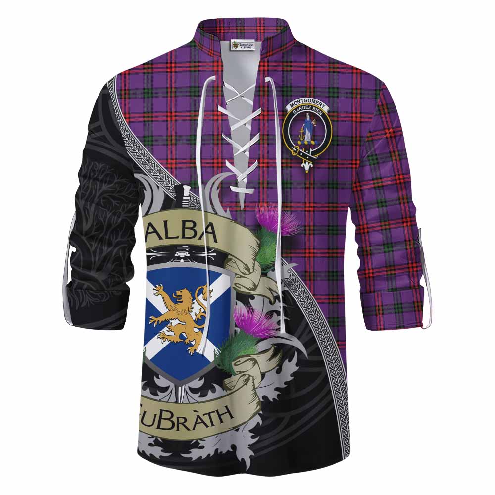 Tartan Vibes Clothing Montgomery Tartan Family Crest Ghillie Kilt Shirt Lion Rampant Royal Thistle Shield Celtic Inspired