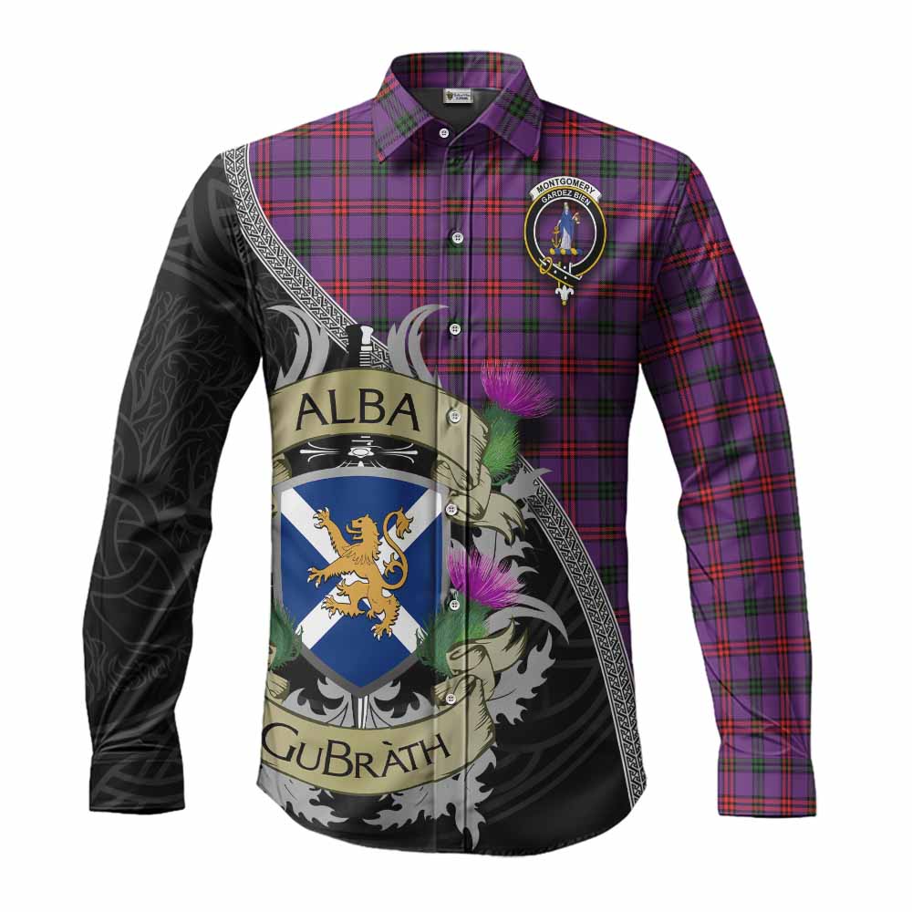 Tartan Vibes Clothing Montgomery Tartan Family Crest Long Sleeve Button Shirt Lion Rampant Royal Thistle Shield Celtic Inspired