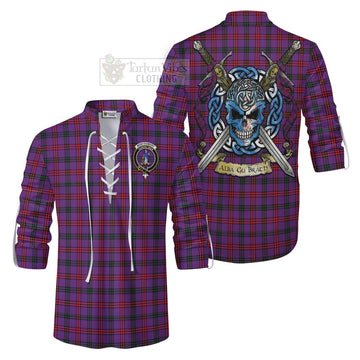 Tartan Vibes Clothing Montgomery Tartan Ghillie Kilt Shirt with Family Crest Celtic Skull Style