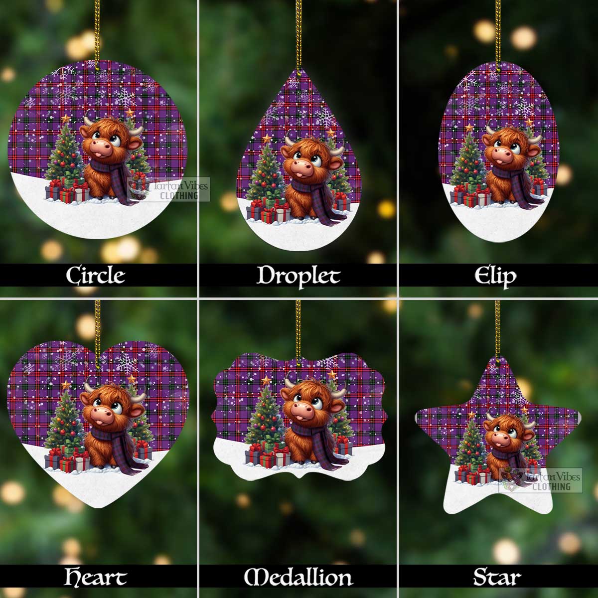 Tartan Vibes Clothing Montgomery Tartan Christmas Aluminium Ornament with Adorable Highland Coo
