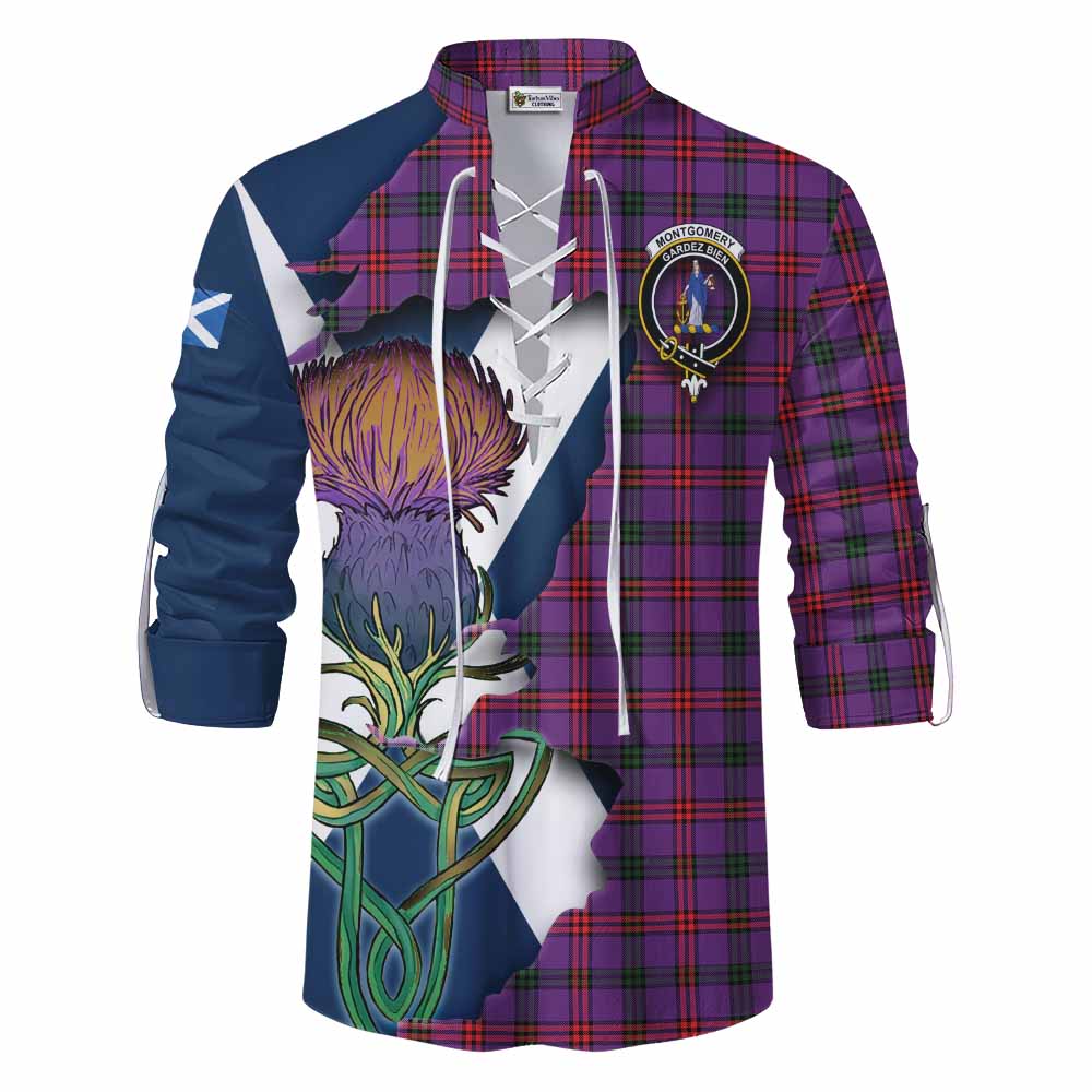 Tartan Vibes Clothing Montgomery Tartan Family Crest Ghillie Kilt Shirt Scottish Thistle Celtic Inspired