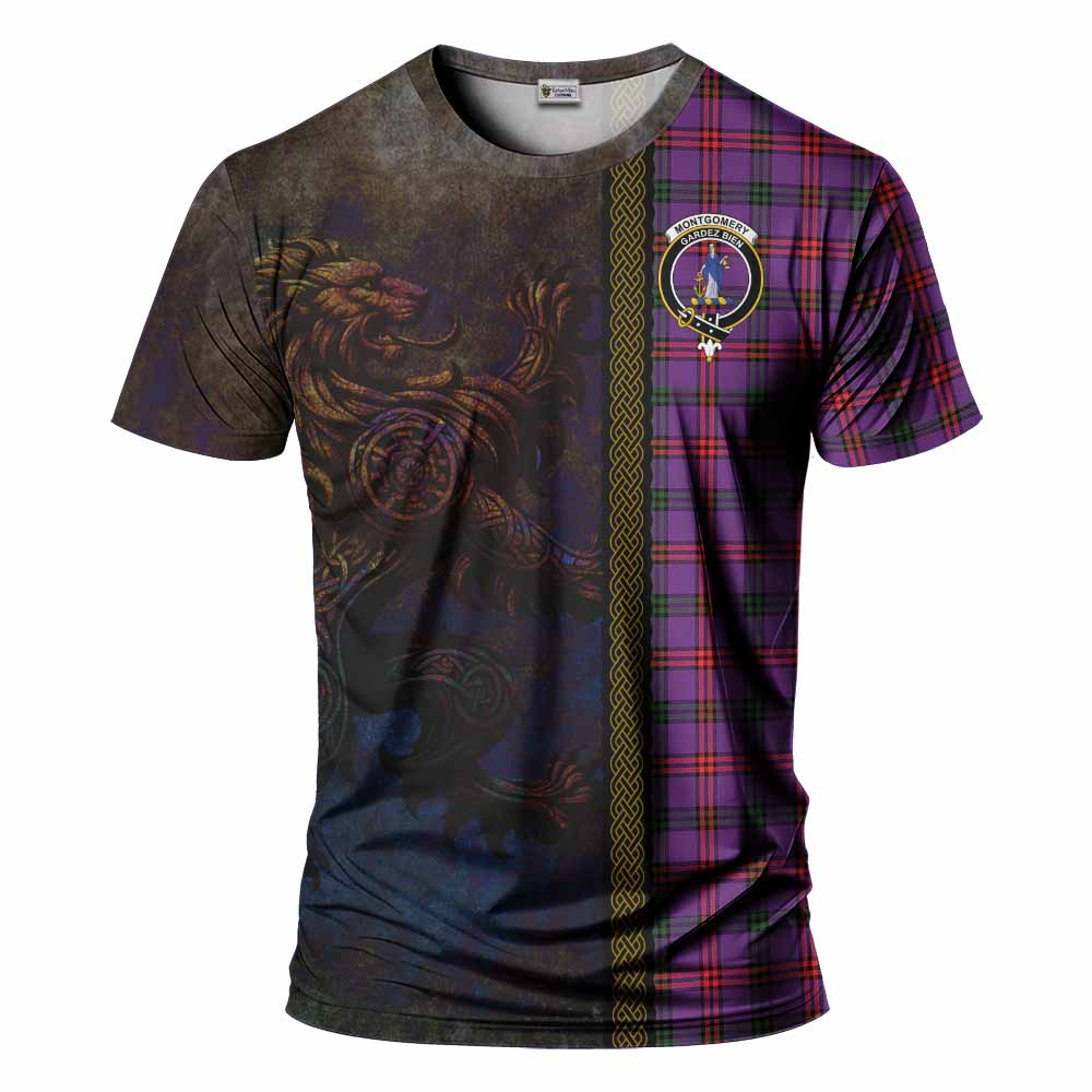 Tartan Vibes Clothing Montgomery Tartan Family Crest T-Shirt Alba Gu Brath Be Brave Lion Ancient Style