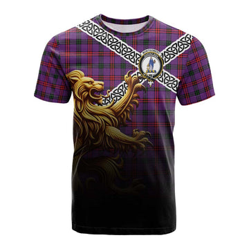 Montgomery Crest Tartan Cotton T-shirt with Golden Lion Emblem Celtic Style