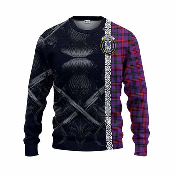 Tartan Vibes Clothing Montgomery Tartan Knitted Sweater with Family Crest Cross Sword Thistle Celtic Vibes