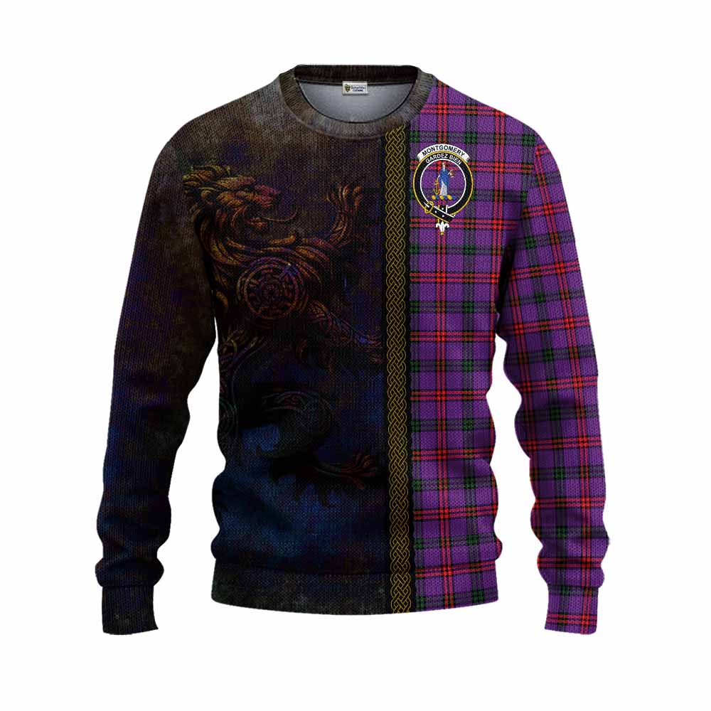 Tartan Vibes Clothing Montgomery Tartan Family Crest Knitted Sweater Alba Gu Brath Be Brave Lion Ancient Style