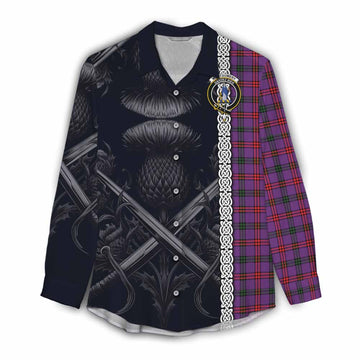 Tartan Vibes Clothing Montgomery Tartan Women's Casual Shirt with Family Crest Cross Sword Thistle Celtic Vibes