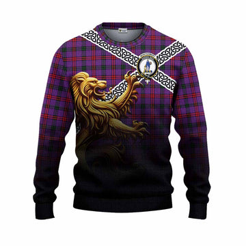 Tartan Vibes Clothing Montgomery Crest Tartan Knitted Sweater with Golden Lion Emblem Celtic Style