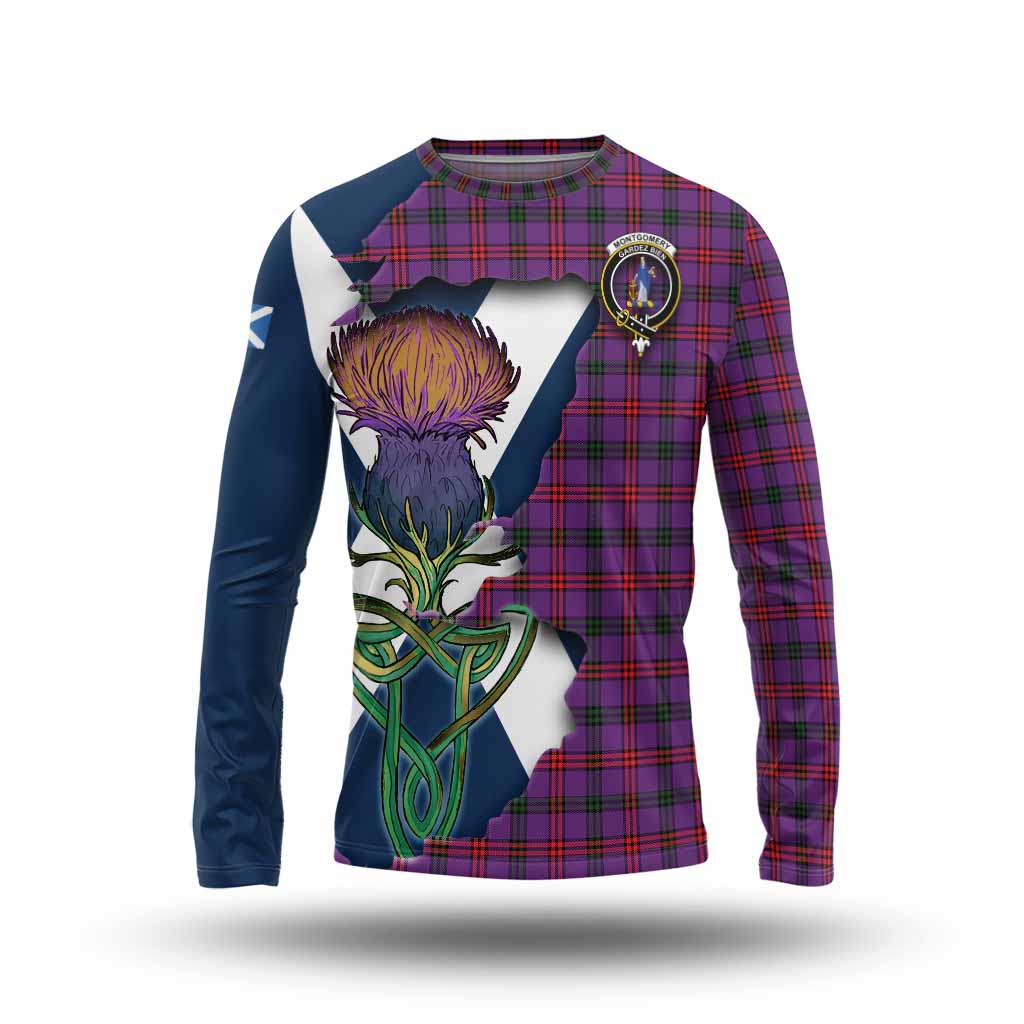 Tartan Vibes Clothing Montgomery Tartan Family Crest Long Sleeve T-Shirt Scottish Thistle Celtic Inspired
