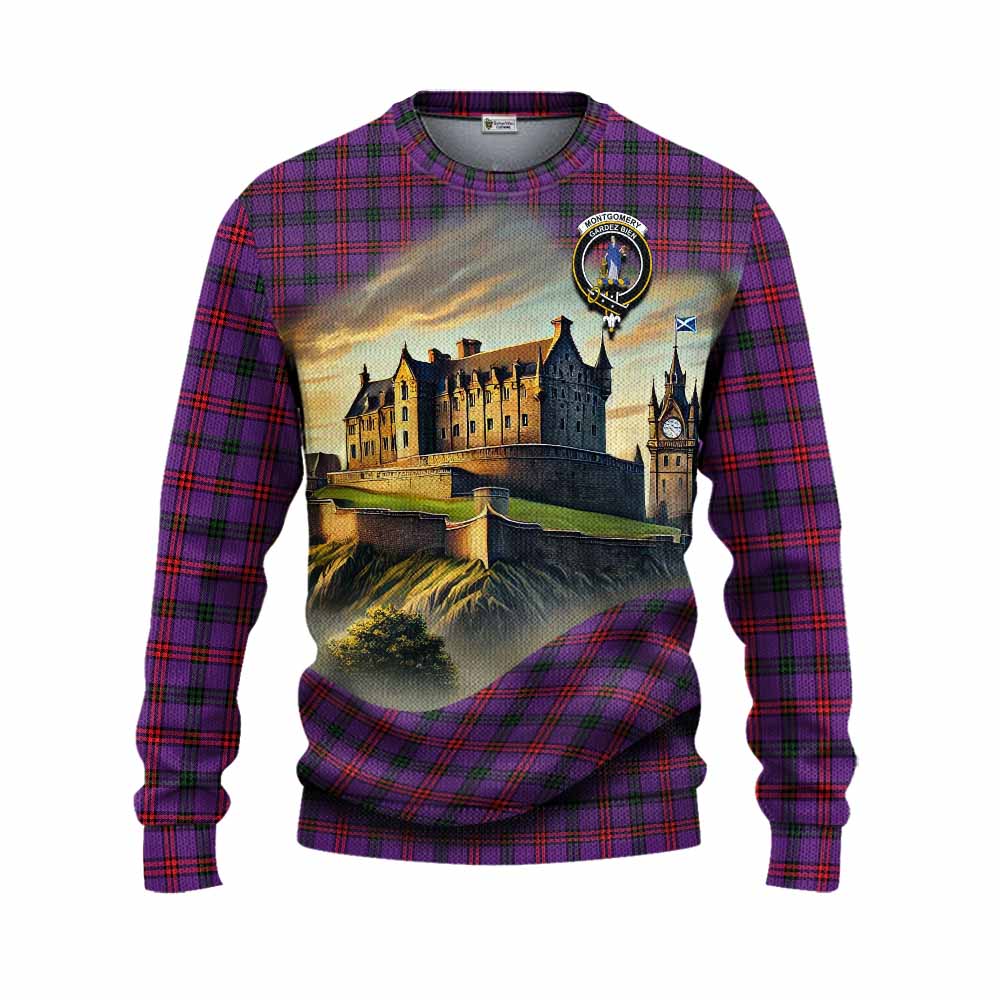 Tartan Vibes Clothing Montgomery Tartan Family Crest Knitted Sweater with Scottish Ancient Castle Style