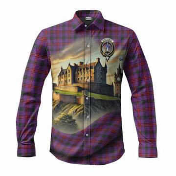 Tartan Vibes Clothing Montgomery Tartan Family Crest Long Sleeve Button Shirt with Scottish Ancient Castle Style