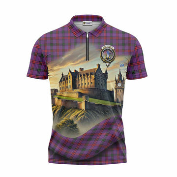Montgomery Tartan Family Crest Zipper Polo Shirt with Scottish Ancient Castle Style