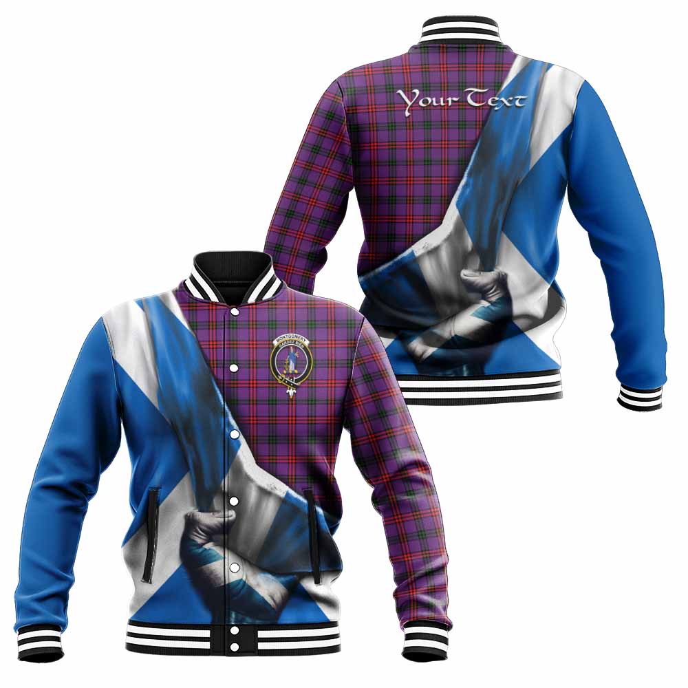 Tartan Vibes Clothing Montgomery Tartan Baseball Jacket with Family Crest Scotland Patriotic Style