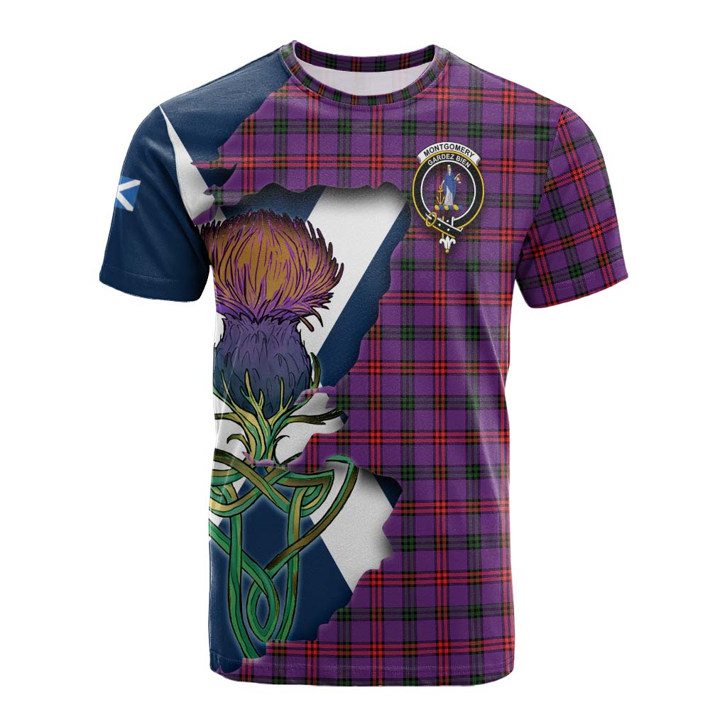 Tartan Vibes Clothing Montgomery Tartan Family Crest Cotton T-shirt Scottish Thistle Celtic Inspired