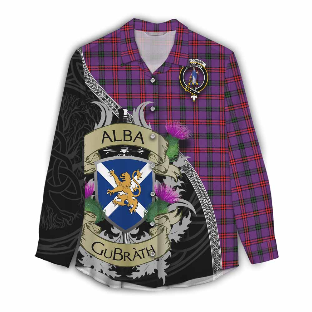 Tartan Vibes Clothing Montgomery Tartan Family Crest Women's Casual Shirt Lion Rampant Royal Thistle Shield Celtic Inspired